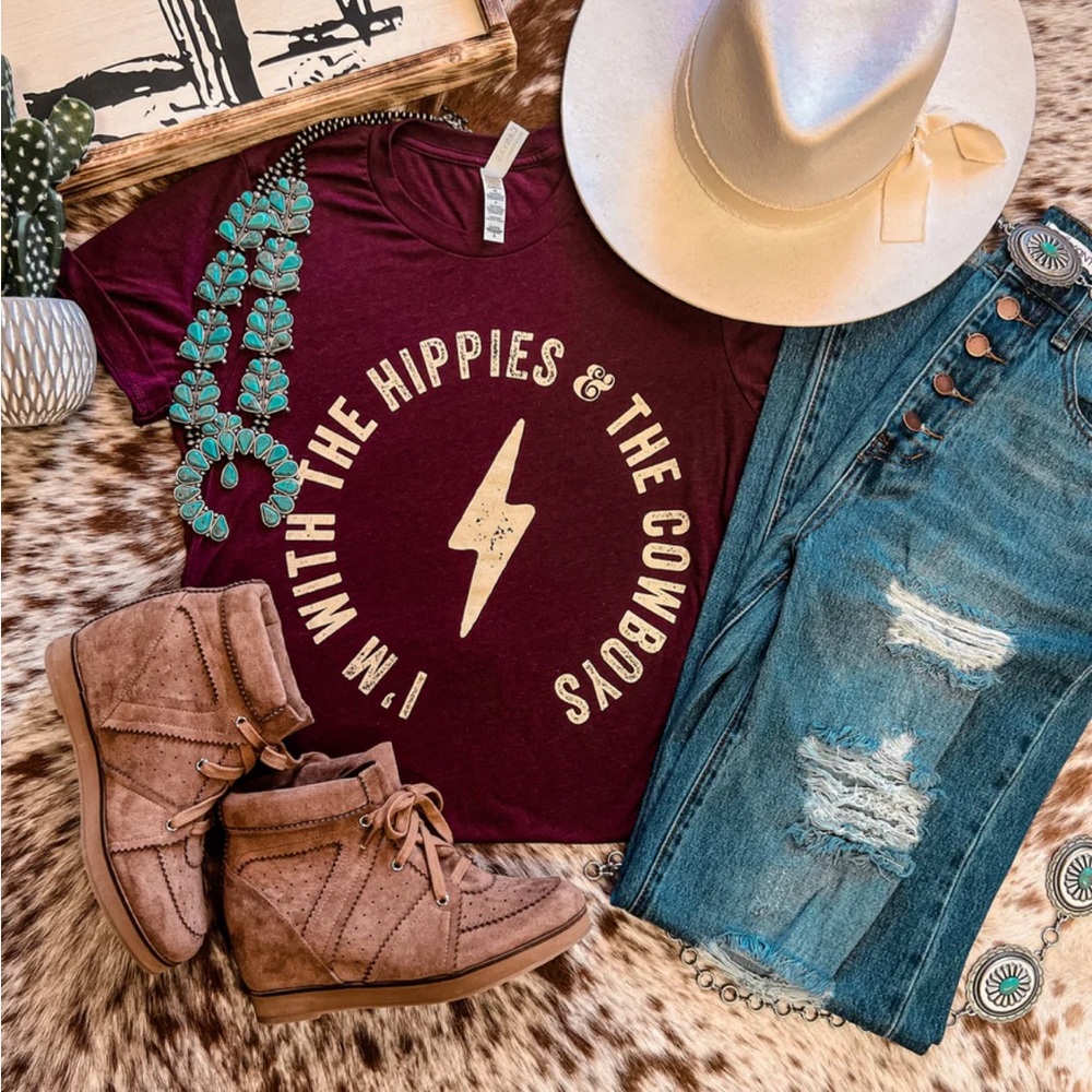 Burgundy Graphic Tee with Lightning Bolt